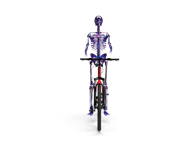 3d render shiny metal skeleton on a steampunk bike front isolated