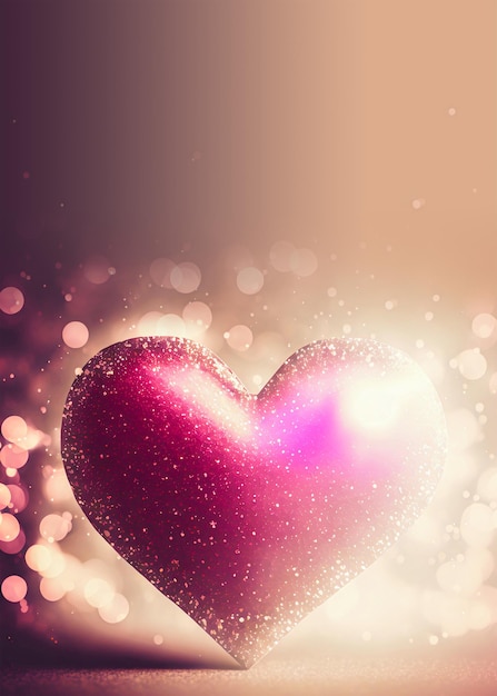 3D Render Shiny Pink Glittery Heart Shape On Bokeh Backgorund Love Concept