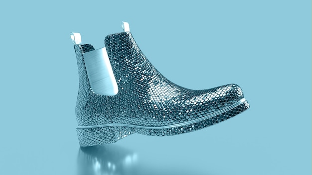 3d render shoes fashion blue shiny on a blue background