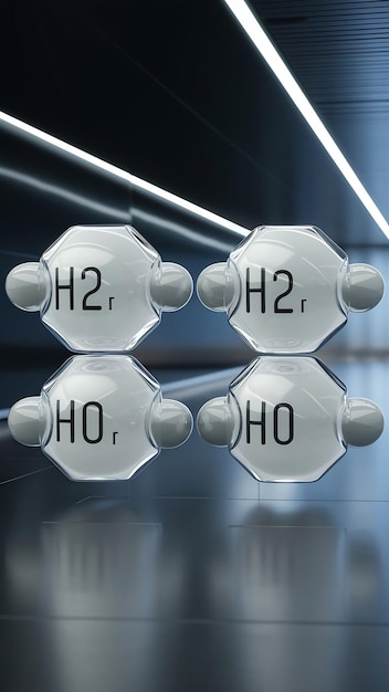 Photo 3d render of simplified water molecule models in pairs