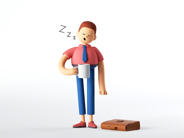 3d render sleepy businessman or lazy manager cartoon character