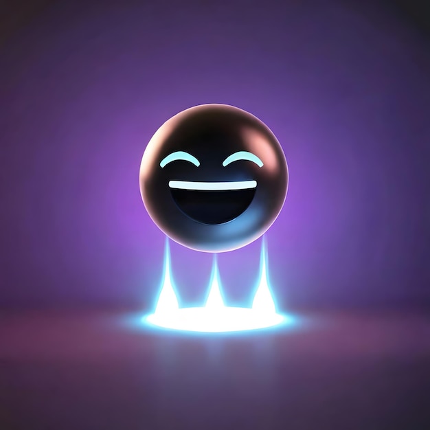 Photo 3d render of a smiling black emoji floating with glowing blue lights futuristic emoji with positive emotions