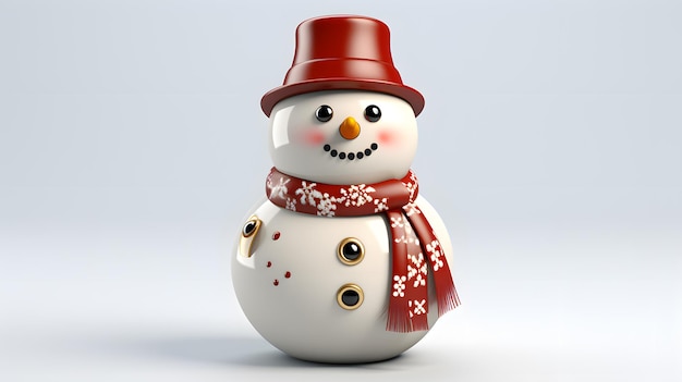 3d render of snowman in winter forest with snowflakes