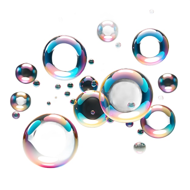 Photo 3d render of soap bubbles isolated on translucent background ai generative