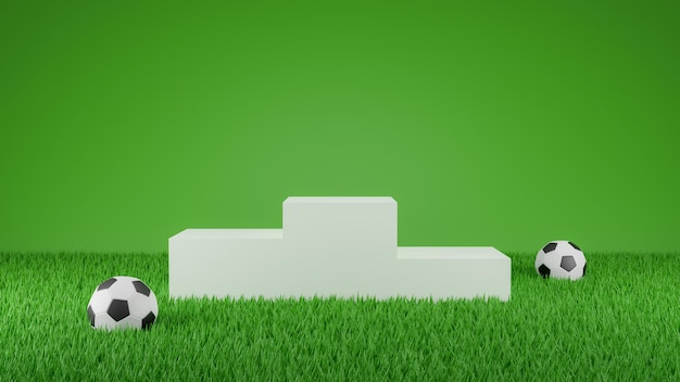 3D Render Soccer podium on green grass soccer field background Product display stage