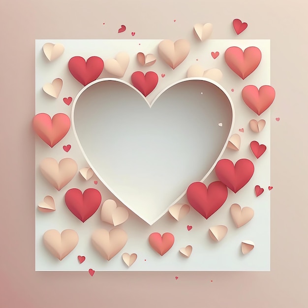 3D Render Soft Color Paper Cut Heart Shape Background