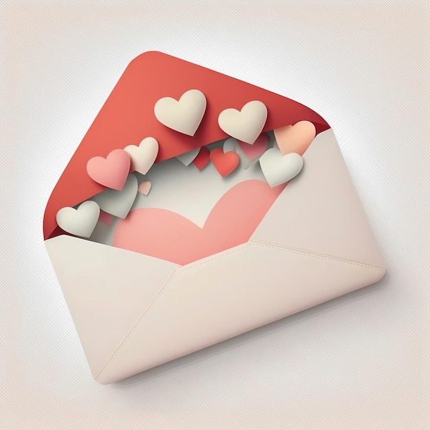 3D Render Soft Color Paper Hearts Inside Envelope