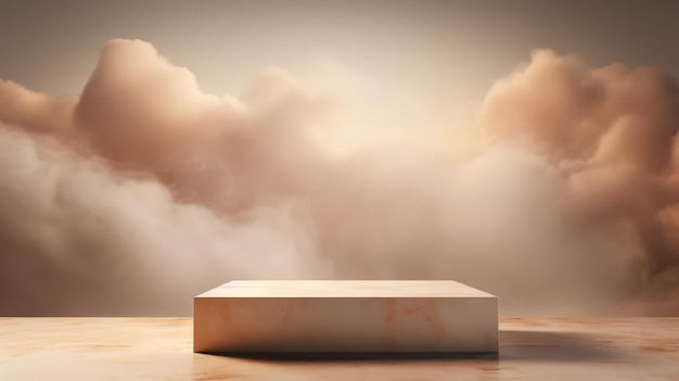 3D render of a sophisticated podium with gentle smoke high quality 8k resolution minimal style soft