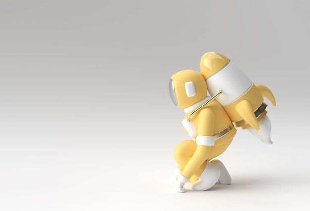 3d Render Spaceman Astronaut Flying with Rocket 3d illustration Design.