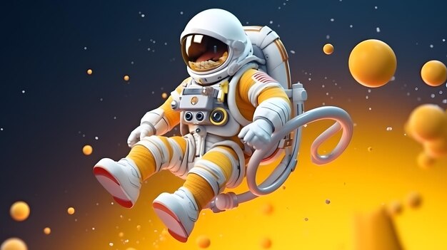 3d render spaceman astronaut flying with rocket