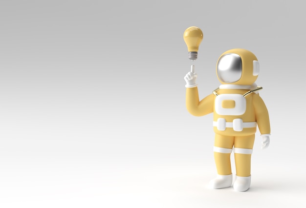 3d Render Spaceman Astronaut Hand Pointing Finger Light idea Bulb Gesture 3d illustration Design.