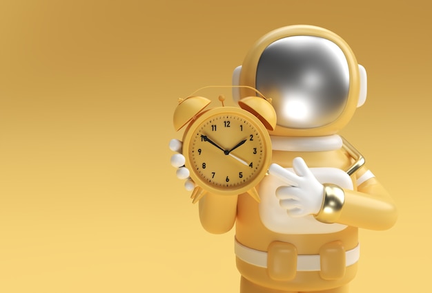 3d Render Spaceman Astronaut with Alarm Clock 3d illustration Design.