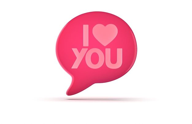 3d render of speech bubble with phrase I Love You with a heart on white background