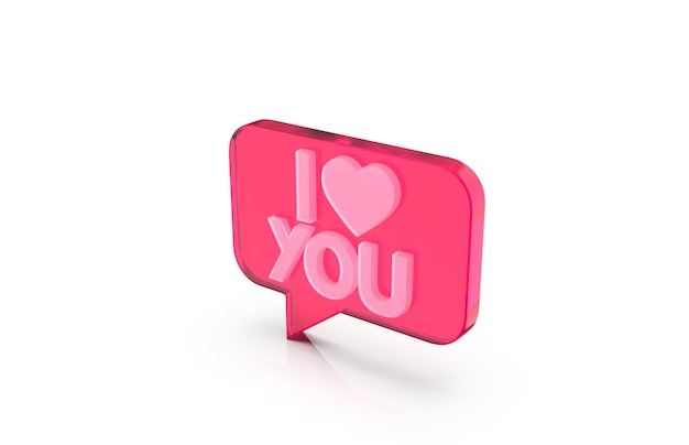 3d render of speech bubble with phrase I Love You with a heart on white background