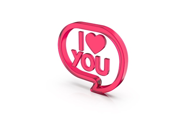 3d render of speech bubble with phrase I Love You with a heart on white background