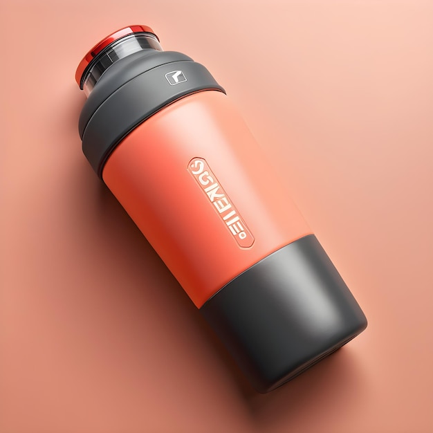 Photo 3d render of sport bottle with red cap on pink background