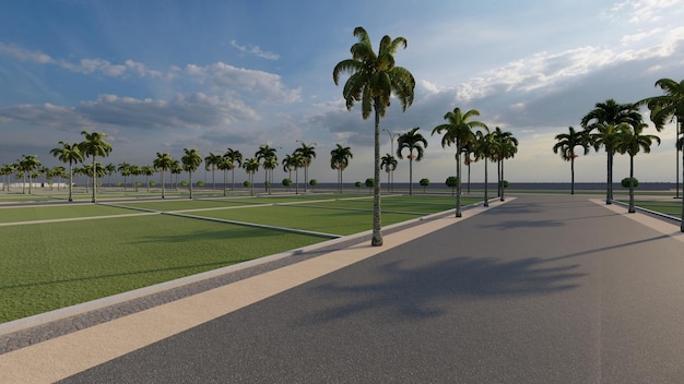 3D render of a street with housing land