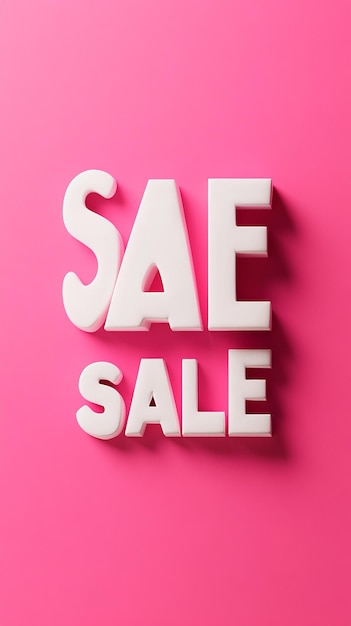 Photo 3d render style of the word sale in white isolated on a flat background