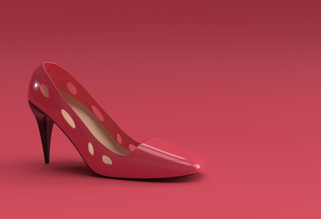 3D Render Stylish classic women's Shoes in high hills on a Color Background.