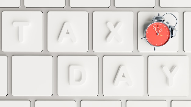 3d render of tax day on keyboard with red alarm