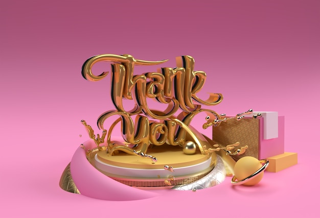 3D Render Thank You Lettering Typographical 3D Flyer Poster Illustration Design.