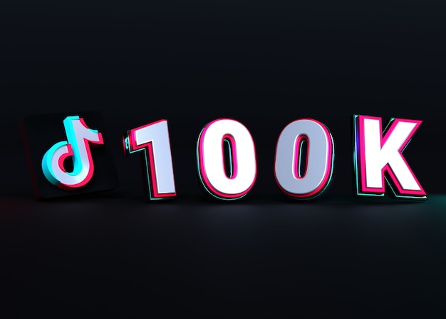 3d render tiktok logo 100k typography with dark background