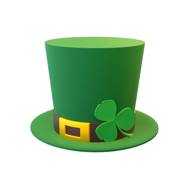 3d render top hat decorated with a shamrock.