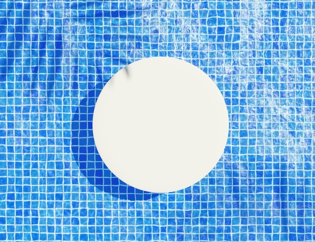 3d render top view of white blank cylinder frame for mock up and display products with water Caustics below swimming pool or shiny rays Ripple Caustics Summer background Creative idea concept