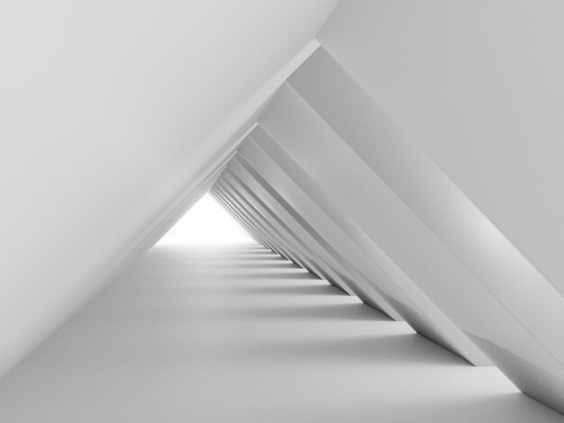 3d render of total white monochrome building tunnel. Abstract background