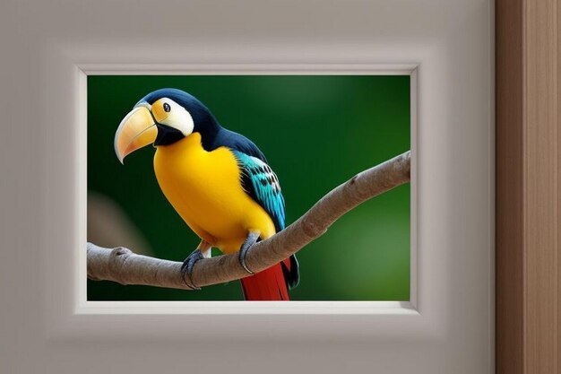 Photo 3d render toucans bird floral background for wall painting stickers frame beautiful wall best look