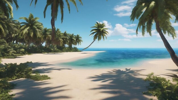 3d render of a tropical landscape with palm trees and blue sea