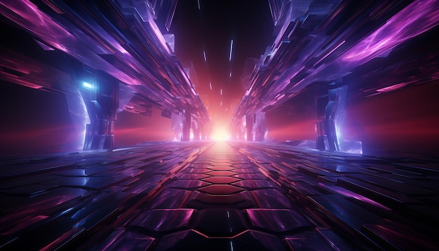 3d render ultraviolet neon shape portal glowing lines tunnel virtual reality abstract background