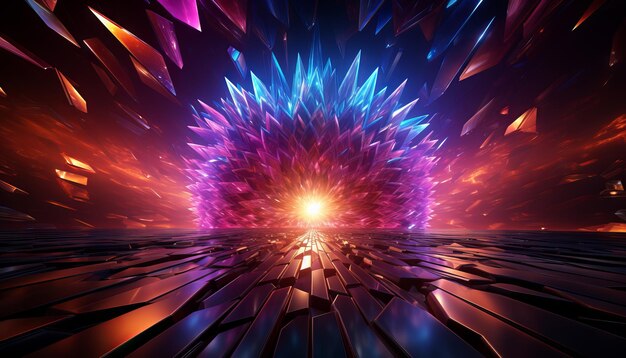 3d render ultraviolet neon shape portal glowing lines tunnel virtual reality abstract background