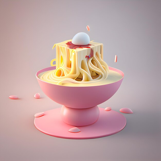 3d render of a vanilla ice cream in a pink bowl