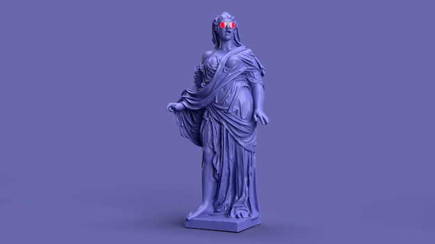 3d render Very Peri color violet antique statue of a woman in full height