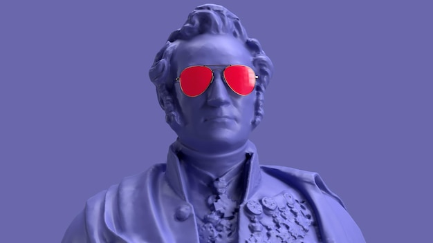 3d render Very Peri color violet bust of a man with sideburns and glasses