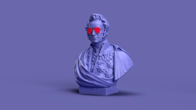 3d render Very Peri color violet male bust in the center of the background