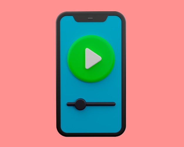 3d render of video playback icon on mobile.