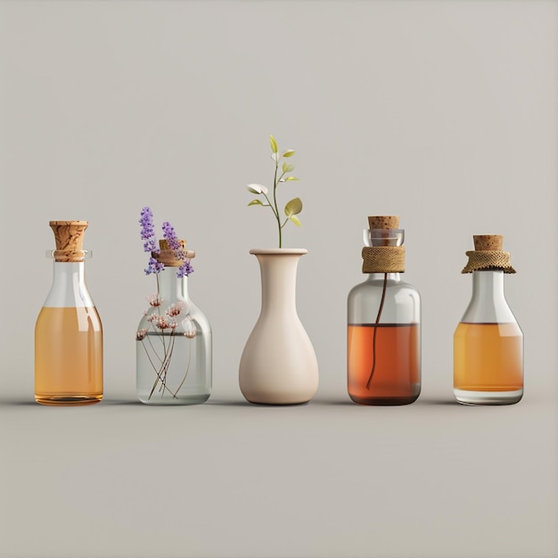 Photo 3d render of wellness essential oils icons