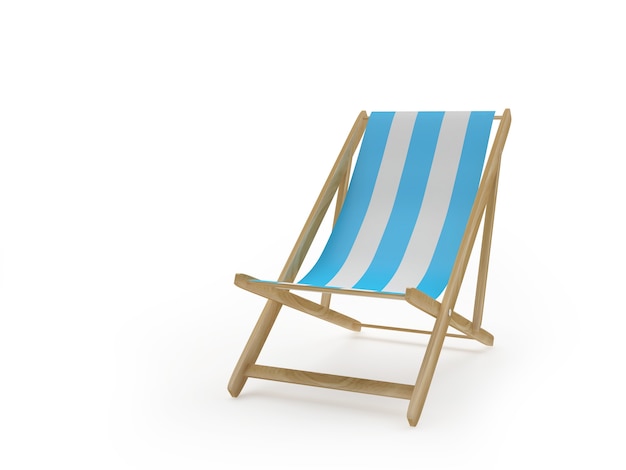 3d render white and blue empty beach deck chair on white background