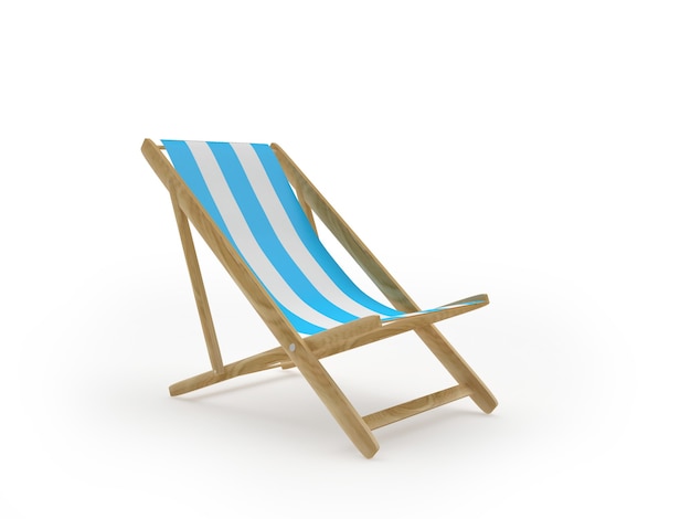 3d render white and blue empty deck chair isolated on white background