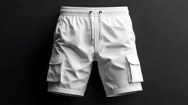 3D Render White Cargo Shorts on Black Background