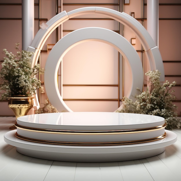 3d Render white circular podium on a modern background