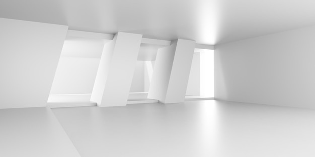 3d render of white empty concrete room with illuminate light and shadow on the wall Contemporary architecture design