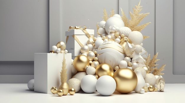 3d render white and gold Christmas background Generative Ai