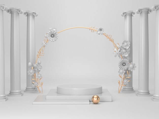 3d render white and gold podium for cosmetic product