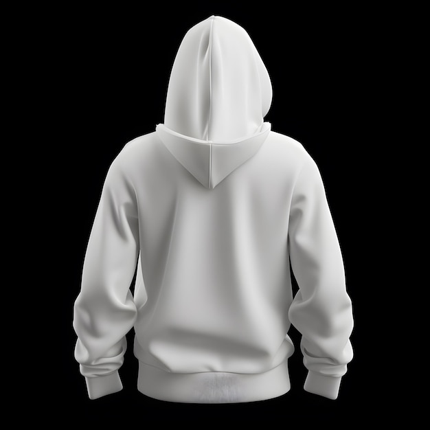 Photo 3d render of white hoodie back view isolated on black background