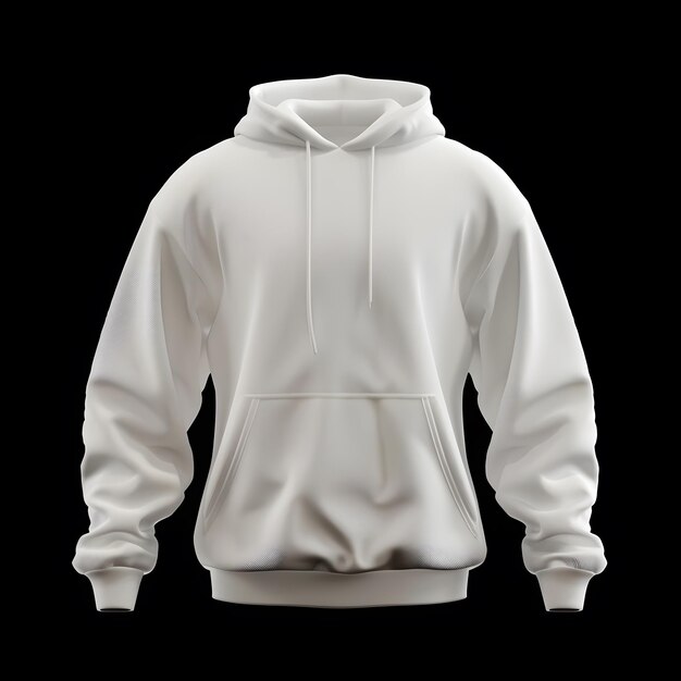 Photo 3d render of white hoodie front view isolated on black background