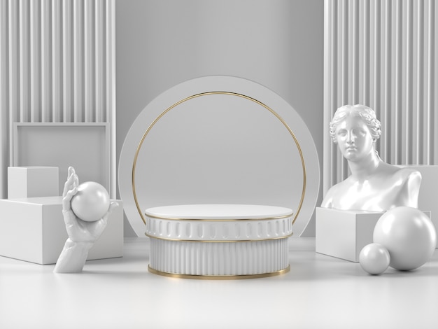 3d render white podium stand and classic roman element