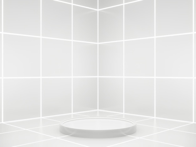 3D render White SciFi product display background Scientific podium with white neon lights